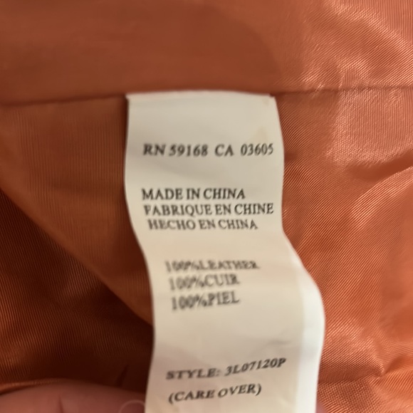 Vintage Karen Kane Light Orange Scalloped Trim Leather Jacket Smalk Petite - Picture 10 of 11
